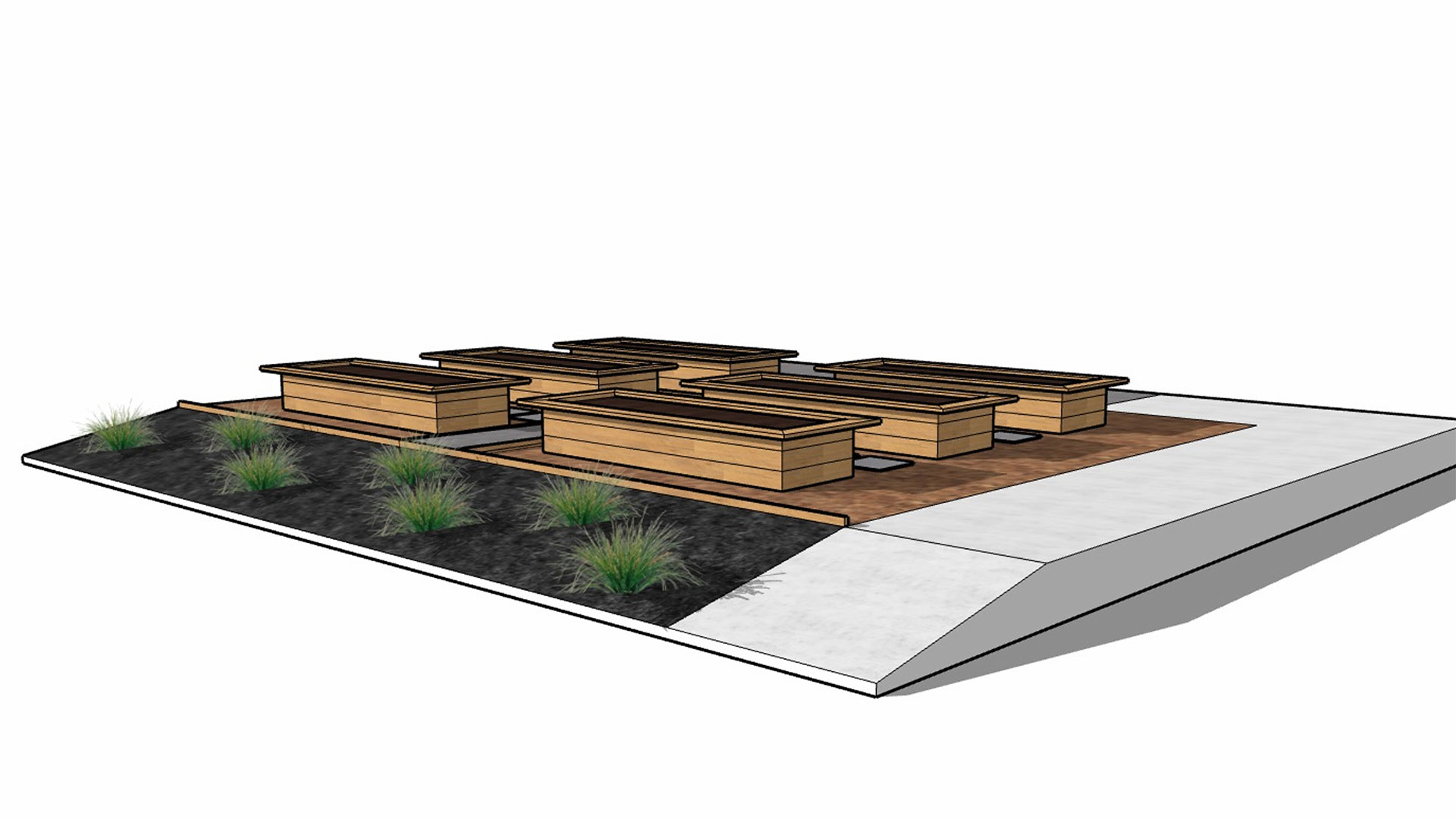 Planter boxes and front garden bed layout - 3D rendered