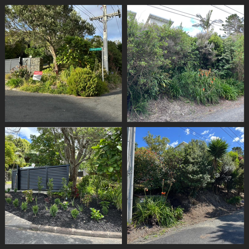 2 before work and 2 after work photo of a garden clear-out project by Elysion.