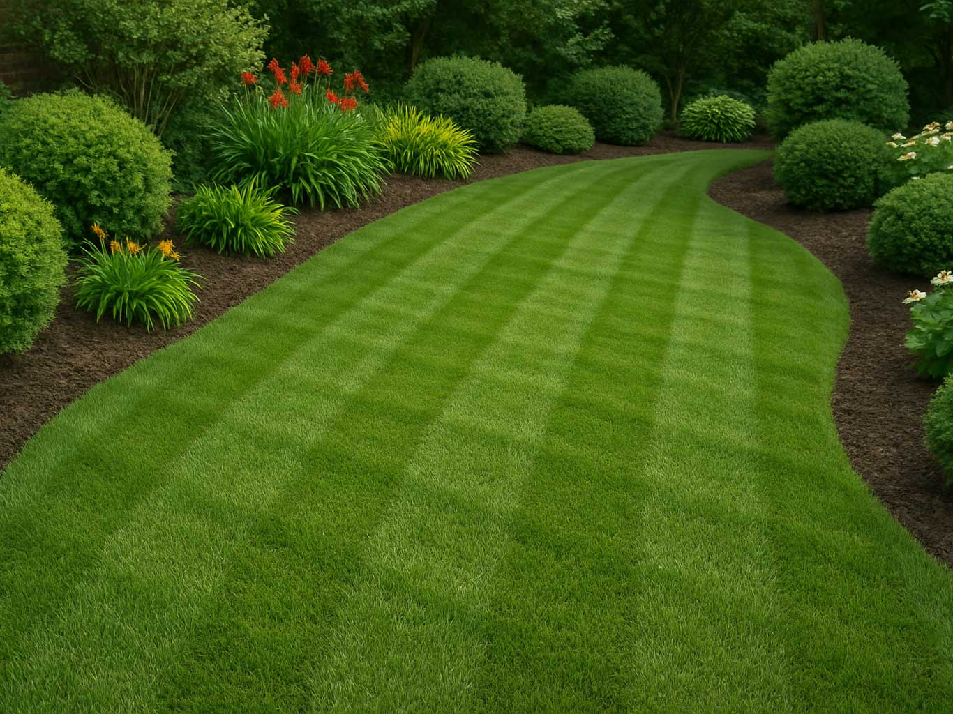 Nicely mowed and edged lawn.