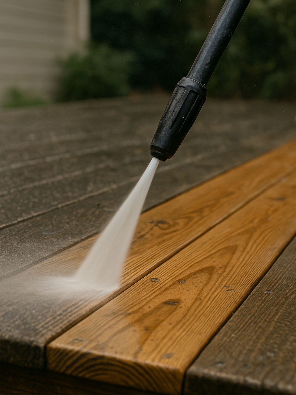 Pressure washing timber decks.